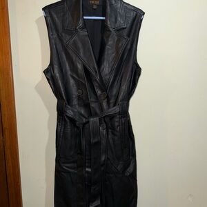 TRUTH Black Sleeveless Leather Trench with Tie Belt